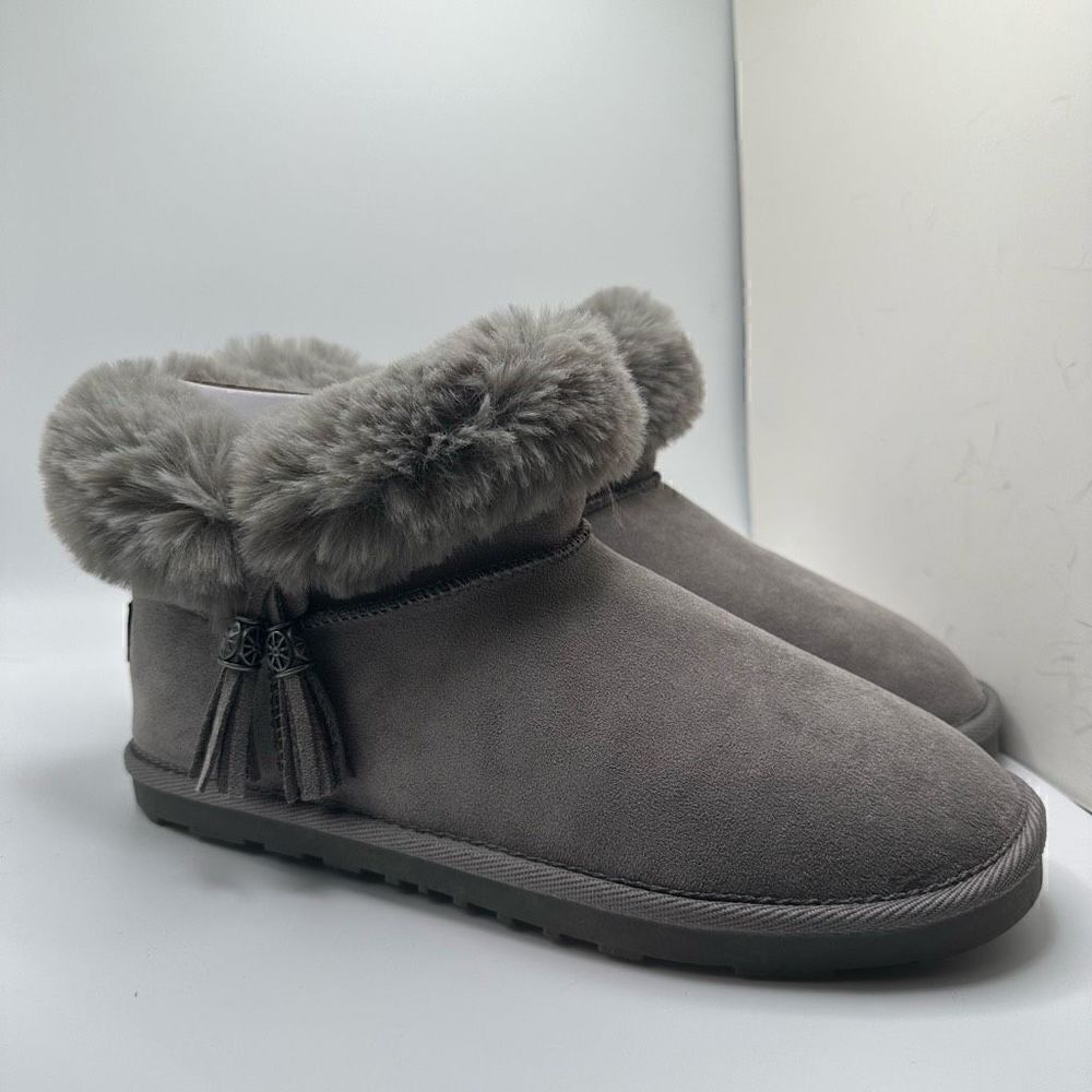 DUNES Women's Faux Fur bootie +Memory Foam 8.5 GRAY